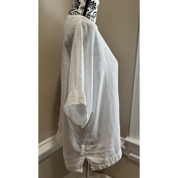 M&S Marks & Spencer Pure Flax Linen Boxy Top Blouse 12 White Lagenlook Beach - Picture 4 of 13